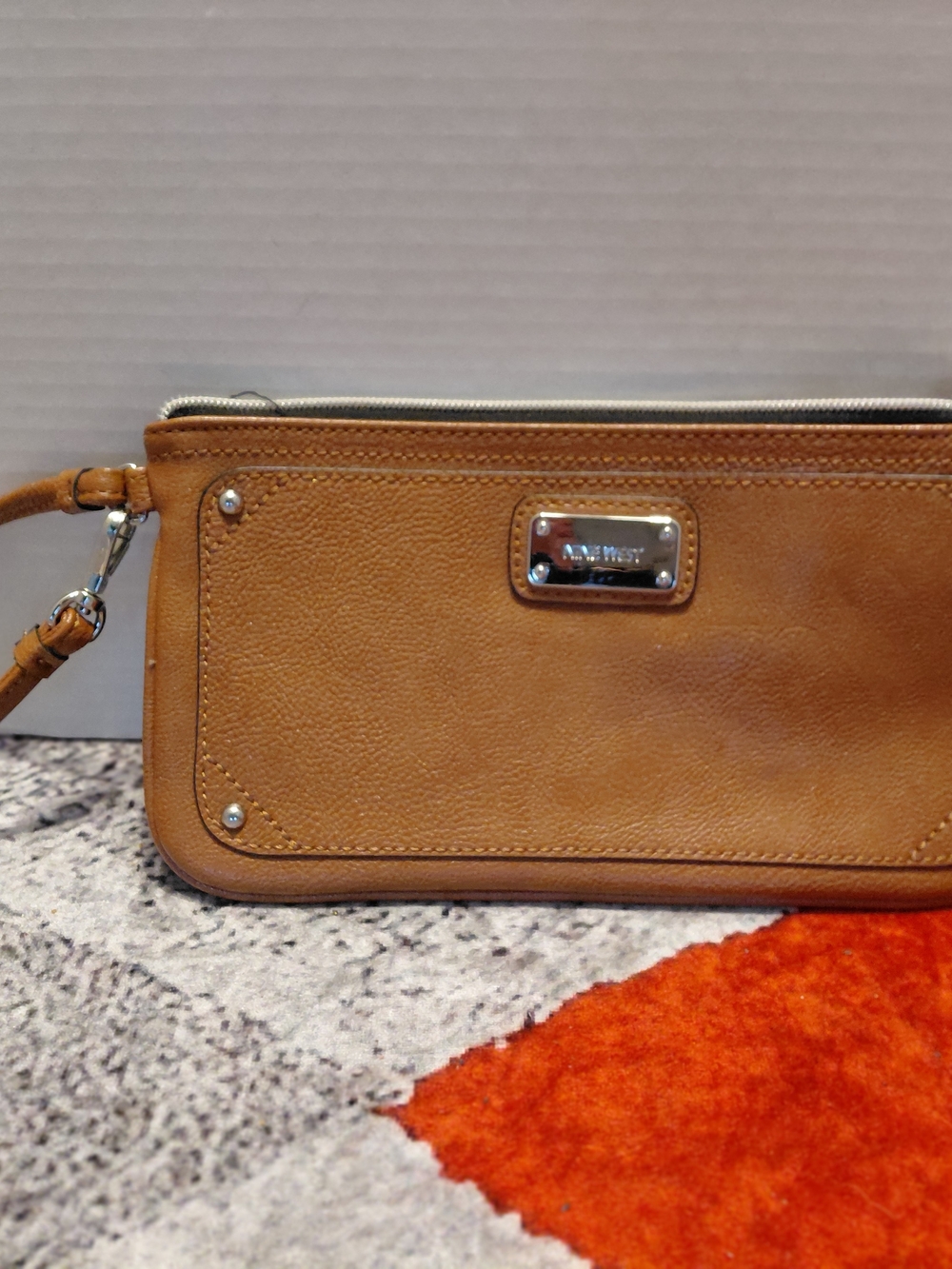 Nine West Tan Leather Wristlet Clutch